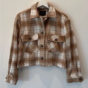 Love Tree Women's Checkered Utility Jacket - Tan and White